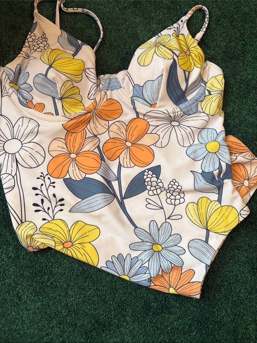 SHEIN Floral One-Piece Swimsuit in Yellow, Orange, Blue